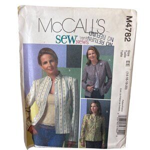 McCalls M4782 Sewing Pattern For Womens Lined Jackets Size EE 14-16-18-20 Uncut